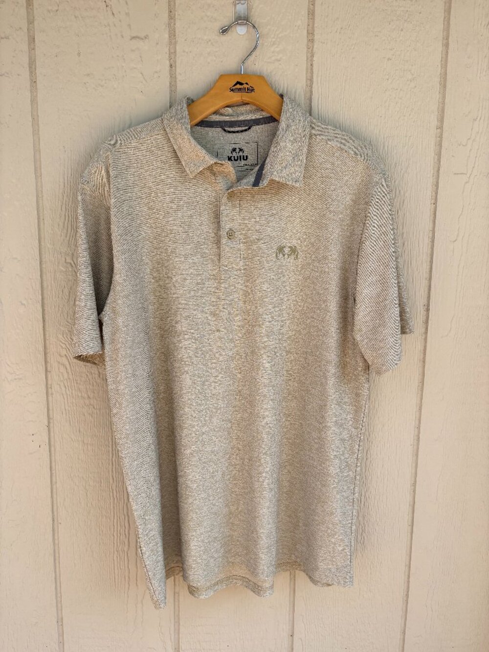 Kuiu Performance Polo Shirt Mens Large Heather Tan Outdoor Stretch Comfort